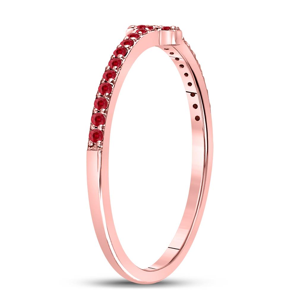 10k Rose Gold Round Ruby Cross Stackable Band Ring 1/6 Cttw