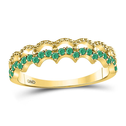 10k Yellow Gold Round Emerald Scalloped Stackable Band Ring 1/4 Cttw