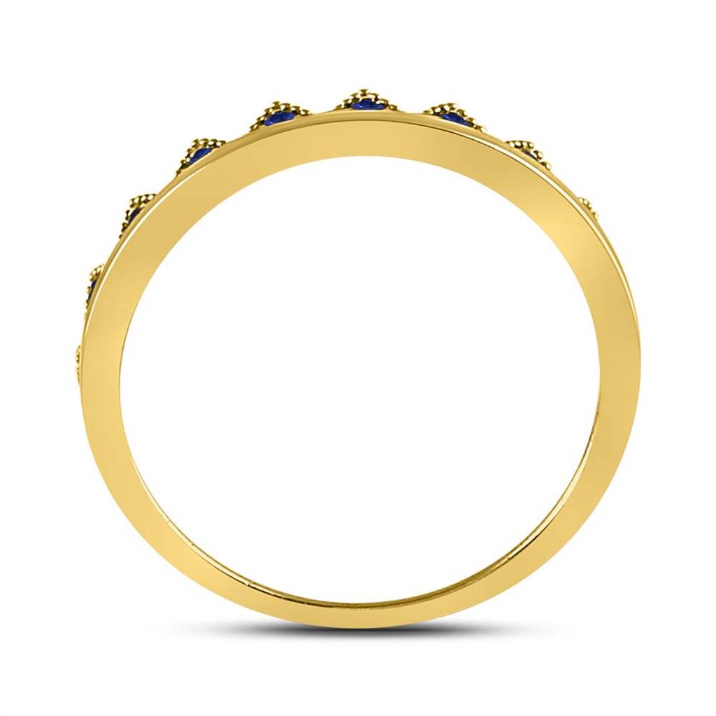 10kt Yellow Gold Round Blue Sapphire Chevron Stackable Band Ring 1/10 Cttw
