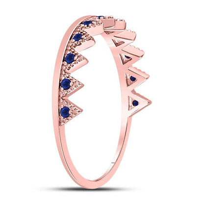 10kt Rose Gold Round Blue Sapphire Chevron Stackable Band Ring 1/10 Cttw