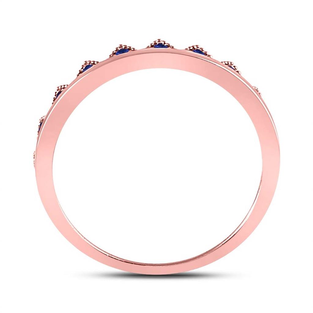 10kt Rose Gold Round Blue Sapphire Chevron Stackable Band Ring 1/10 Cttw
