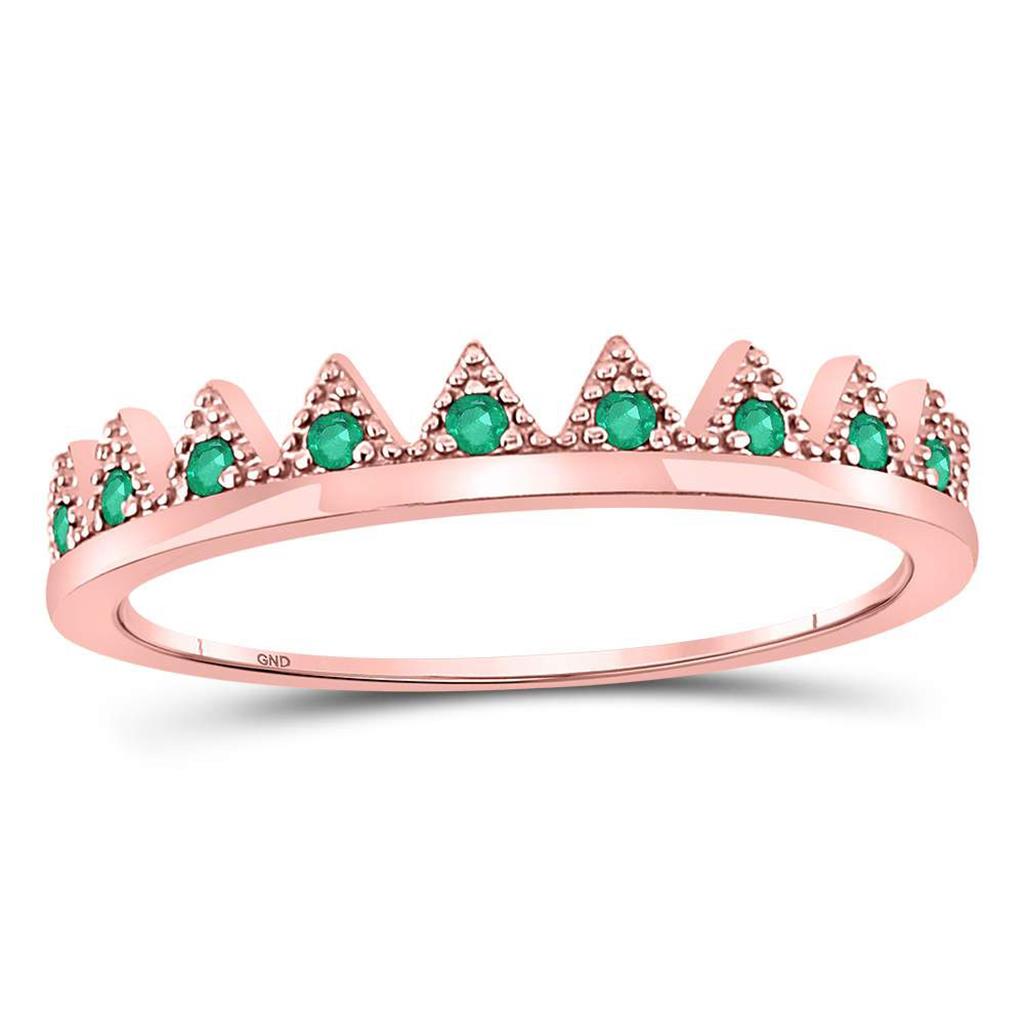 10kt Rose Gold Round Emerald Chevron Stackable Band Ring 1/10 Cttw