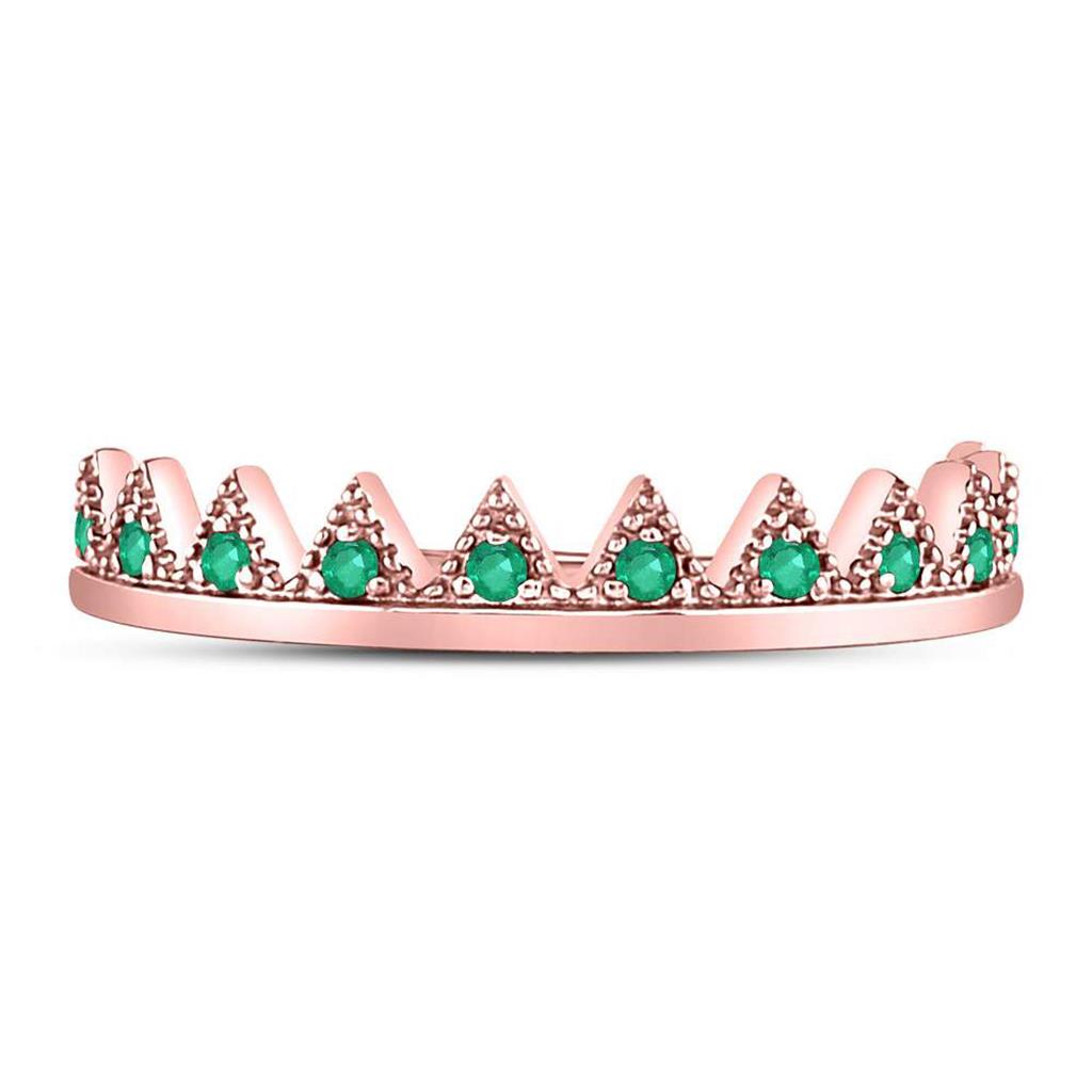 10kt Rose Gold Round Emerald Chevron Stackable Band Ring 1/10 Cttw