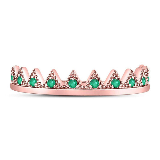 10kt Rose Gold Round Emerald Chevron Stackable Band Ring 1/10 Cttw
