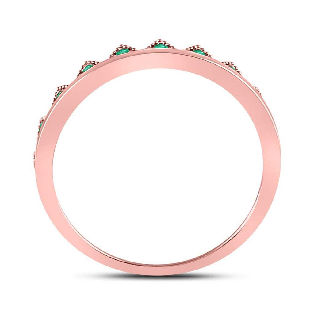 10kt Rose Gold Round Emerald Chevron Stackable Band Ring 1/10 Cttw