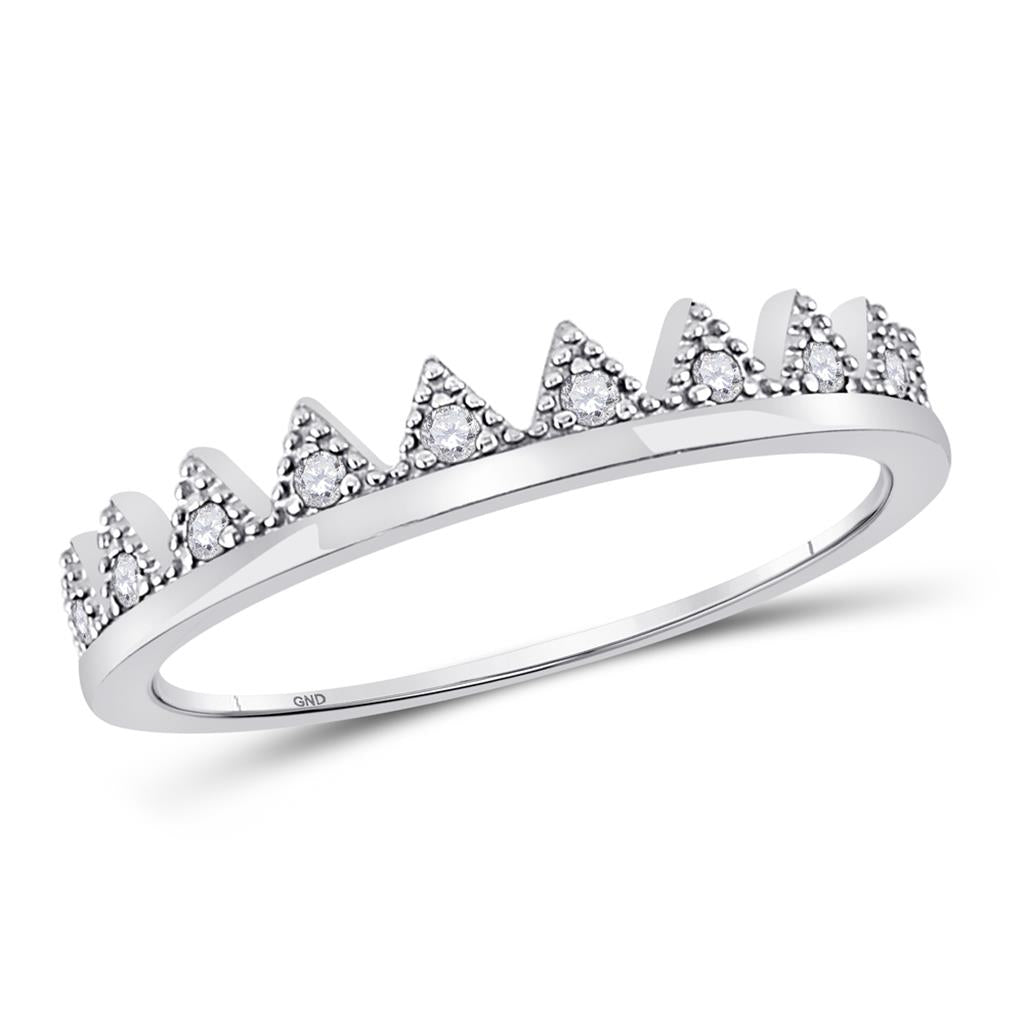 14k White Gold Round Diamond Chevron Stackable Band Ring 1/10 Cttw