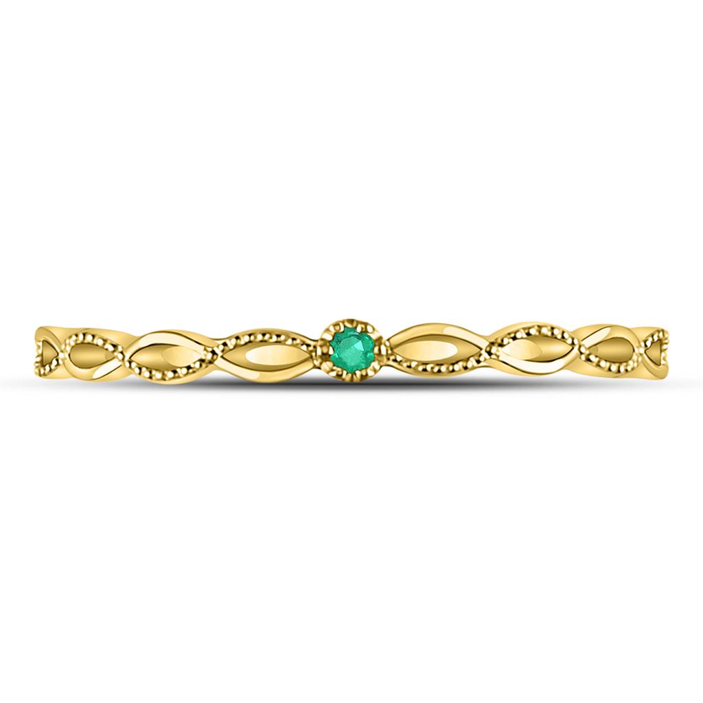 10k Yellow Gold Round Emerald Solitaire Milgrain Stackable Band Ring .01 Cttw