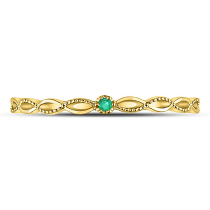 10k Yellow Gold Round Emerald Solitaire Milgrain Stackable Band Ring .01 Cttw