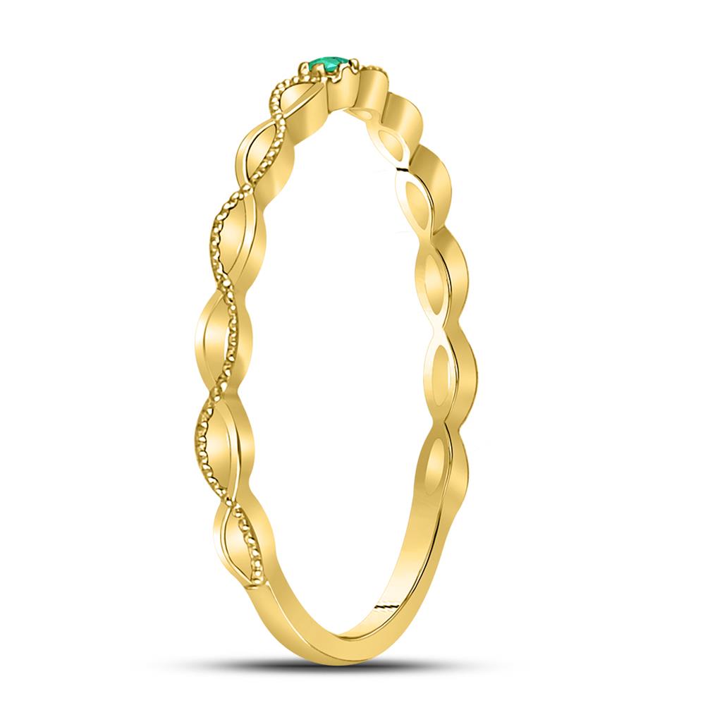 10k Yellow Gold Round Emerald Solitaire Milgrain Stackable Band Ring .01 Cttw