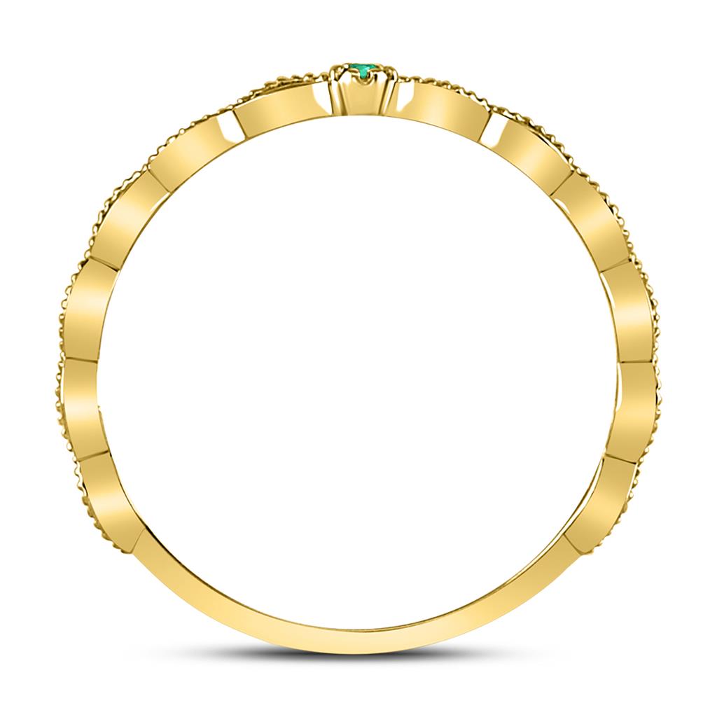 10k Yellow Gold Round Emerald Solitaire Milgrain Stackable Band Ring .01 Cttw