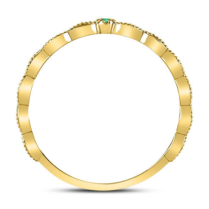 10k Yellow Gold Round Emerald Solitaire Milgrain Stackable Band Ring .01 Cttw