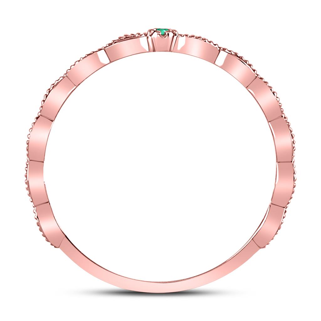 10k Rose Gold Round Emerald Solitaire Milgrain Stackable Band Ring .01 Cttw