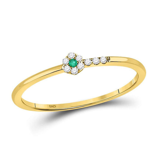 10kt Yellow Gold Round Emerald Diamond Stackable Band Ring 1/20 Cttw