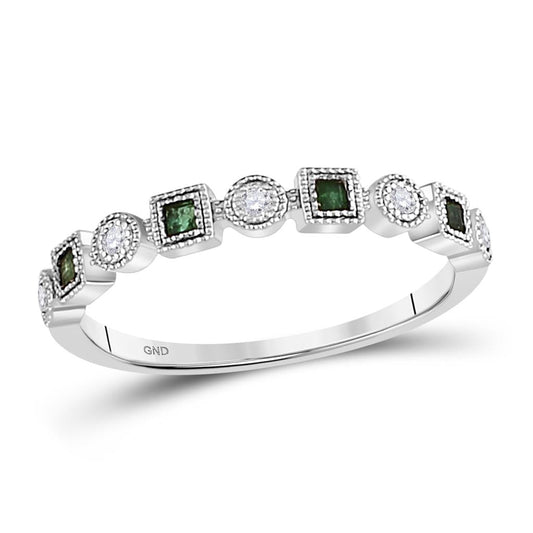 14k White Gold Princess Emerald Diamond Square Dot Stackable Band Ring 1/8 Cttw