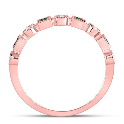 10k Rose Gold Princess Emerald Diamond Square Dot Stackable Band Ring 1/8 Cttw