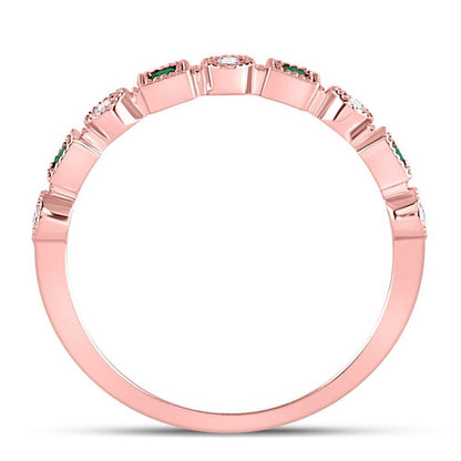 10k Rose Gold Princess Emerald Diamond Square Dot Stackable Band Ring 1/8 Cttw