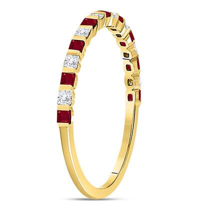 10k Yellow Gold Princess Ruby Diamond Alternating Stackable Band Ring 3/8 Cttw