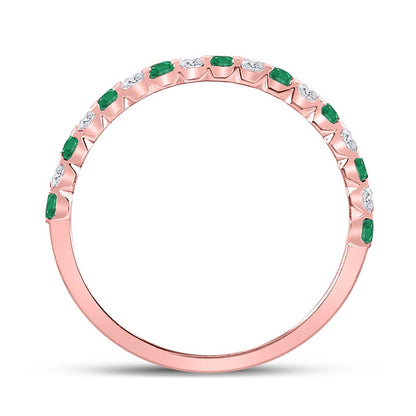 10k Rose Gold Princess Emerald Diamond Alternating Stackable Band Ring 1/3 Cttw
