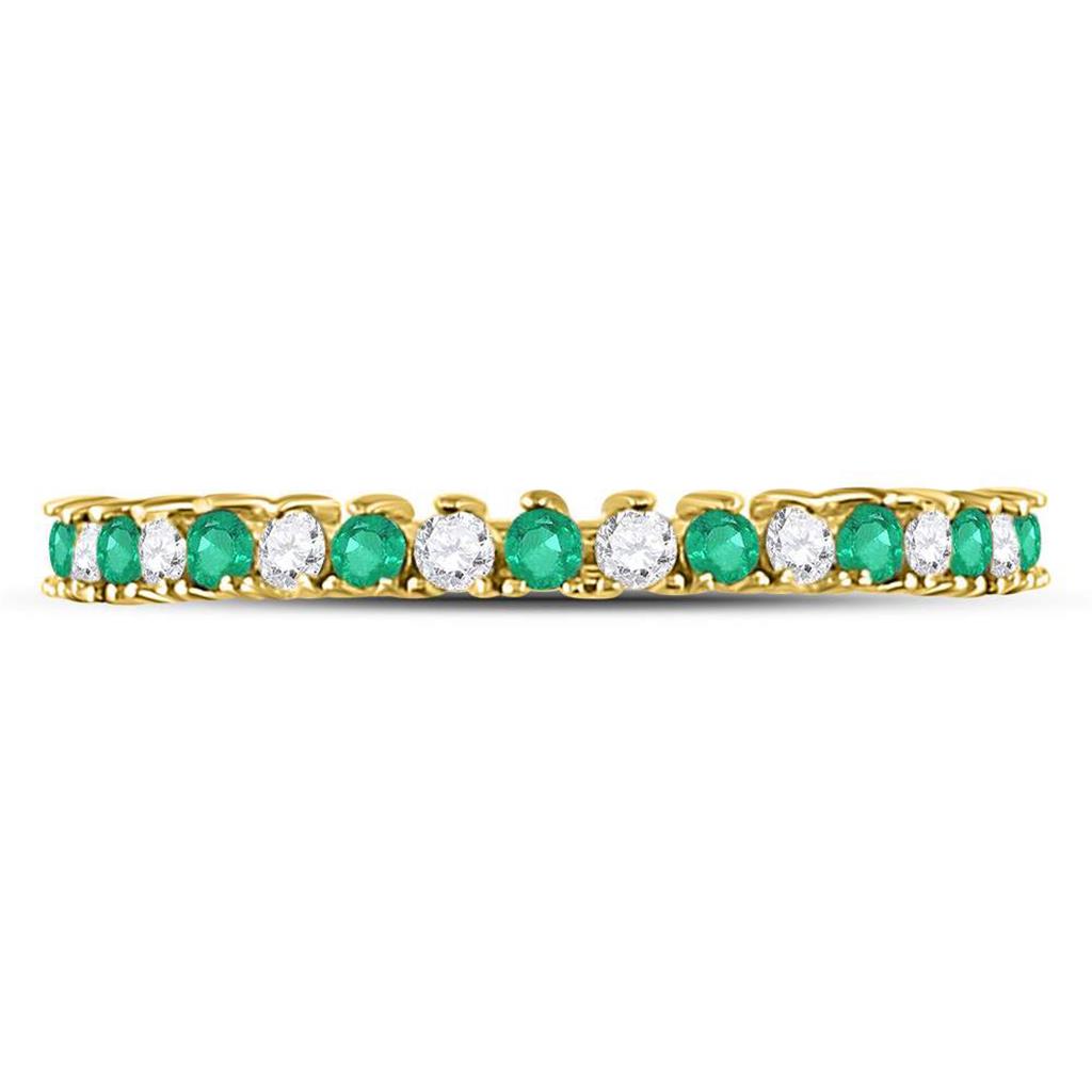 10k Yellow Gold Round Emerald Diamond Stackable Band Ring 1/5 Cttw