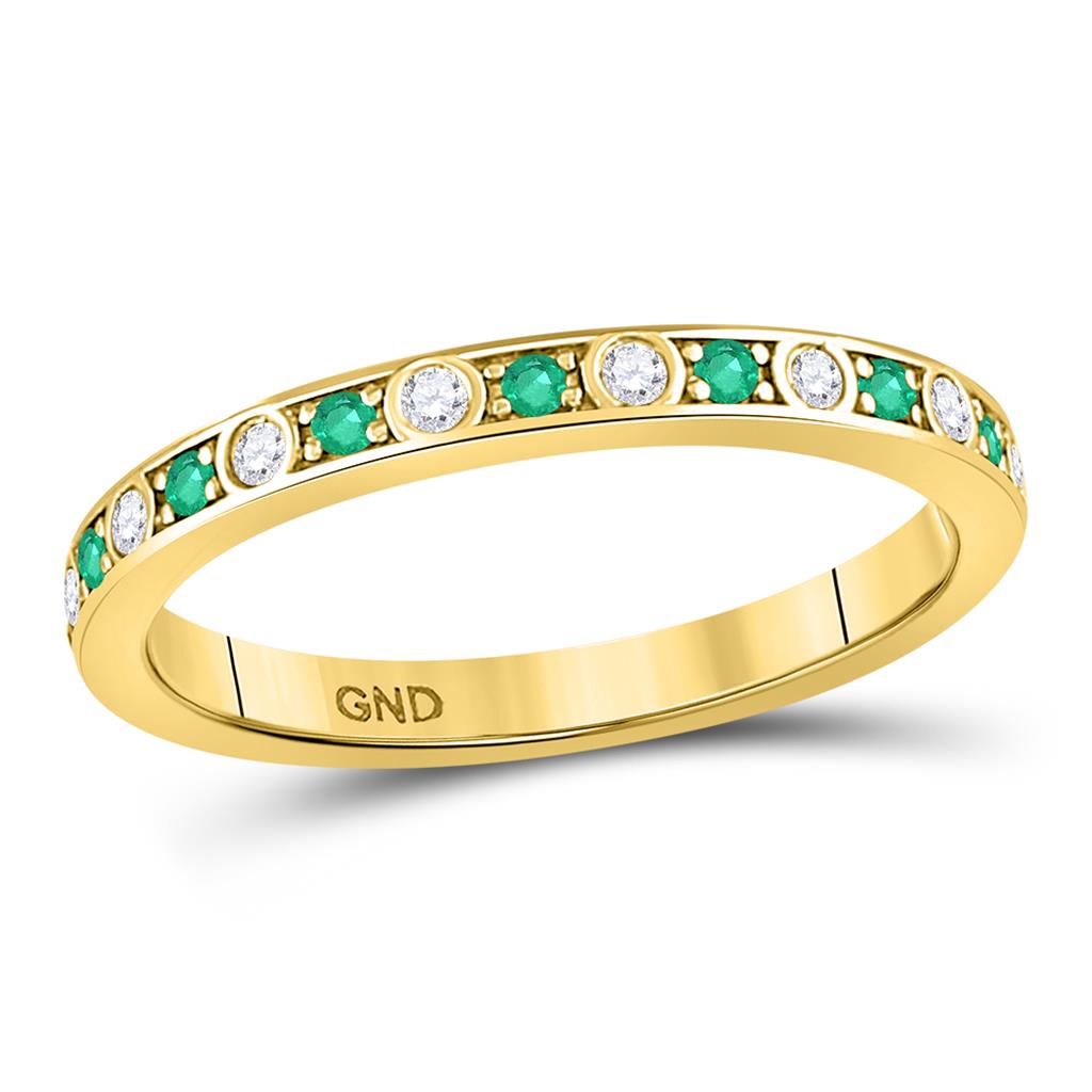 10k Yellow Gold Round Emerald Diamond Alternating Stackable Band Ring 1/4 Cttw