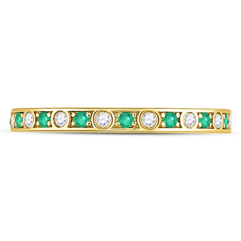 10k Yellow Gold Round Emerald Diamond Alternating Stackable Band Ring 1/4 Cttw