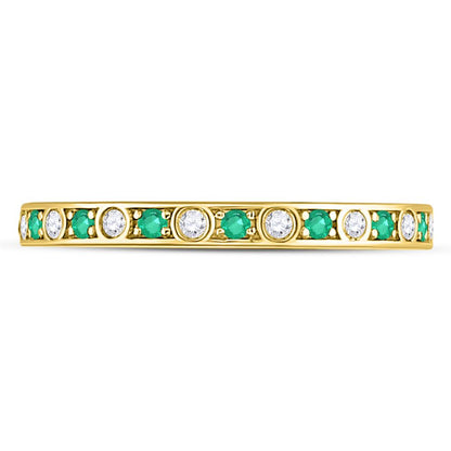 10k Yellow Gold Round Emerald Diamond Alternating Stackable Band Ring 1/4 Cttw