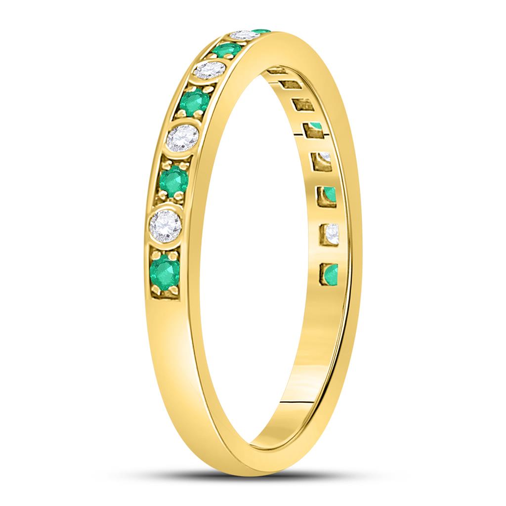 10k Yellow Gold Round Emerald Diamond Alternating Stackable Band Ring 1/4 Cttw