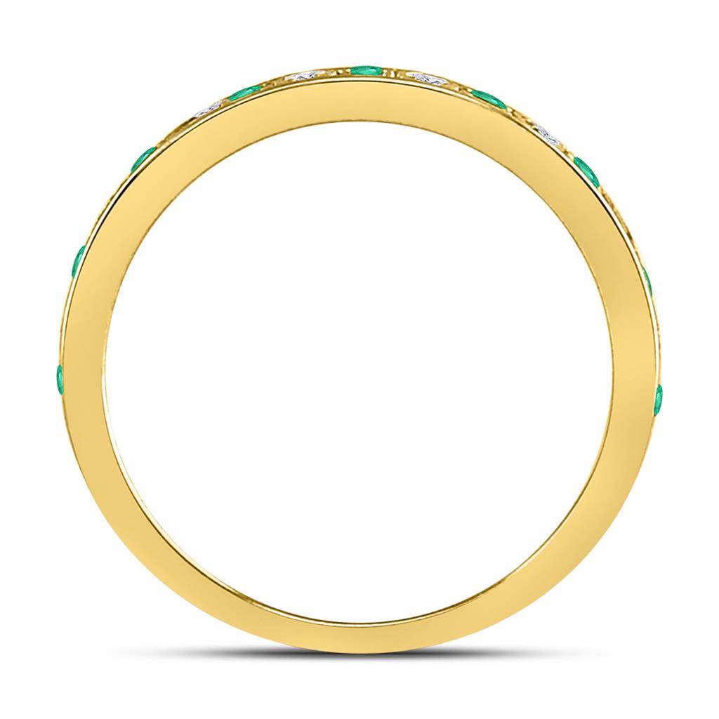 10k Yellow Gold Round Emerald Diamond Alternating Stackable Band Ring 1/4 Cttw