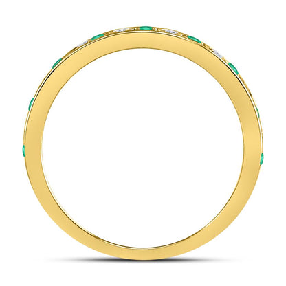 10k Yellow Gold Round Emerald Diamond Alternating Stackable Band Ring 1/4 Cttw