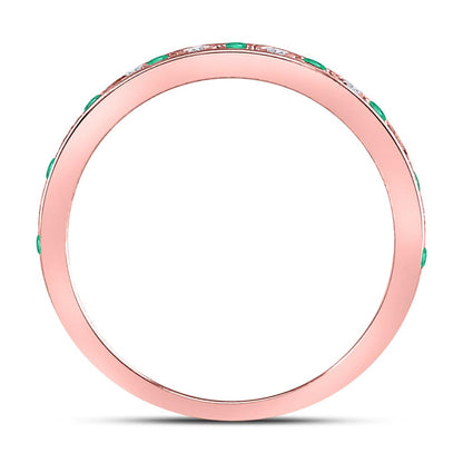 10k Rose Gold Round Emerald Diamond Alternating Stackable Band Ring 1/4 Cttw