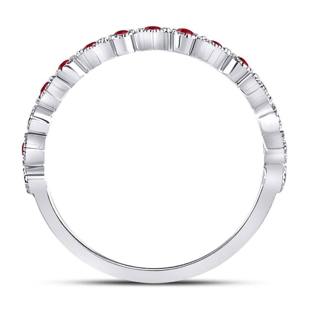 14kt White Gold Round Ruby Square Dot Stackable Band Ring 1/5 Cttw