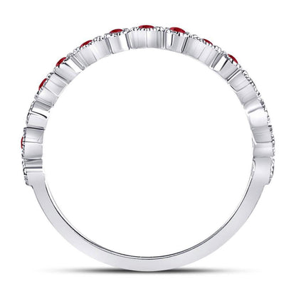 14kt White Gold Round Ruby Square Dot Stackable Band Ring 1/5 Cttw