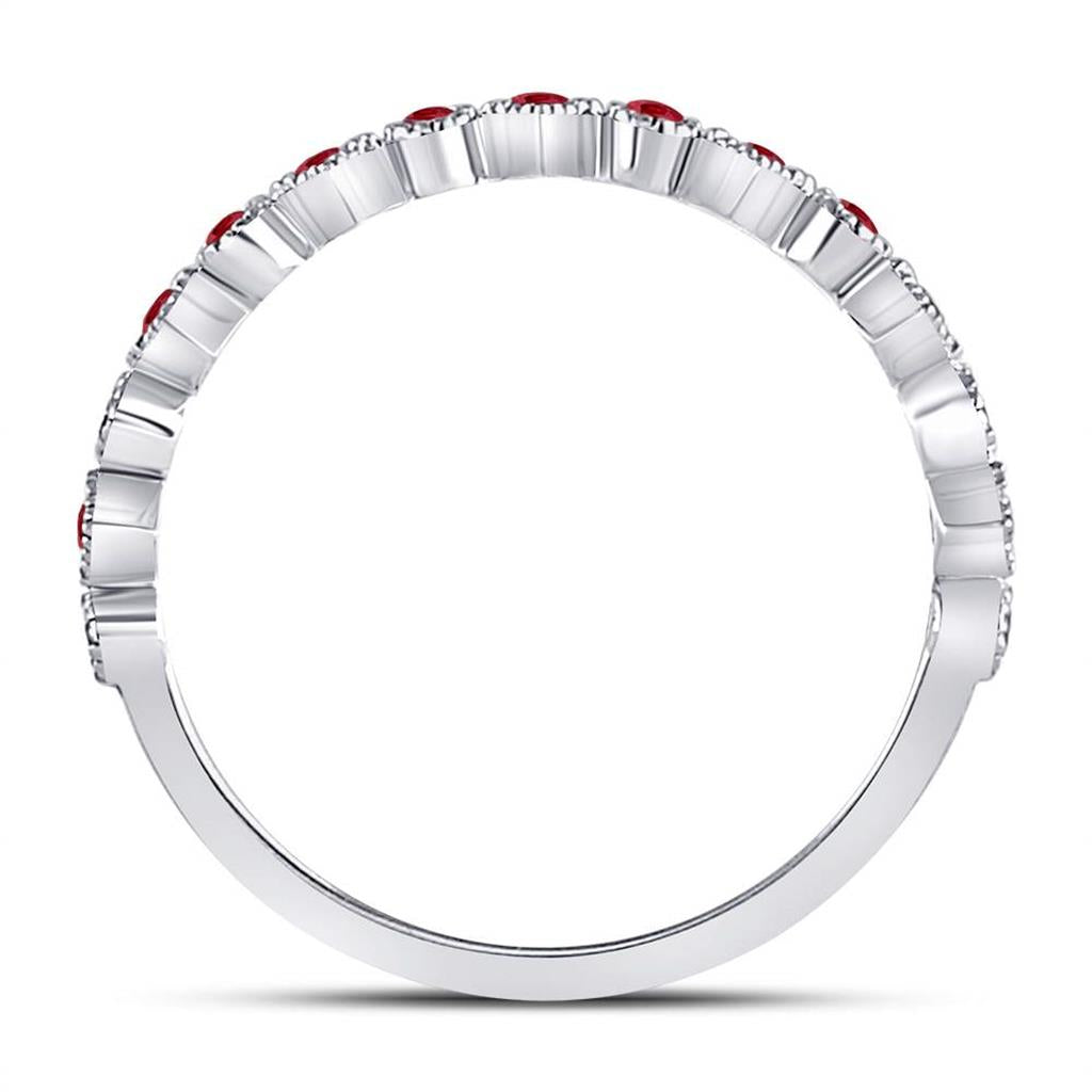 14kt White Gold Round Ruby Square Dot Stackable Band Ring 1/5 Cttw