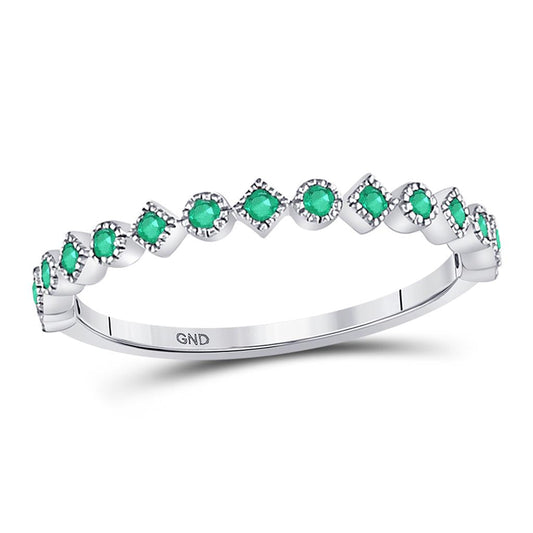 14k White Gold Round Emerald Square Dot Stackable Band Ring 1/5 Cttw