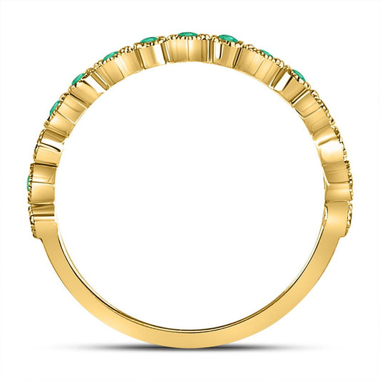 10k Yellow Gold Round Emerald Square Dot Stackable Band Ring 1/5 Cttw