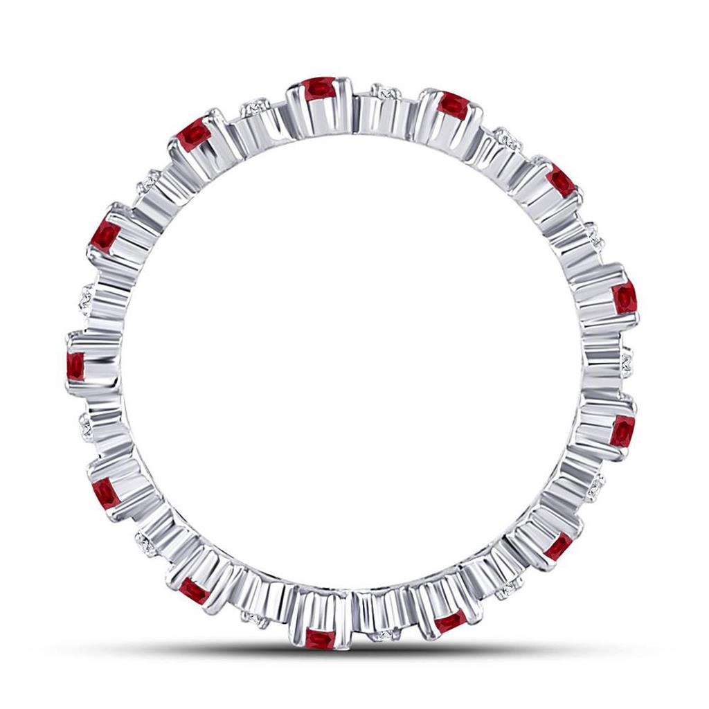 14kt White Gold Round Ruby Diamond Eternity Stackable Band Ring Cttw
