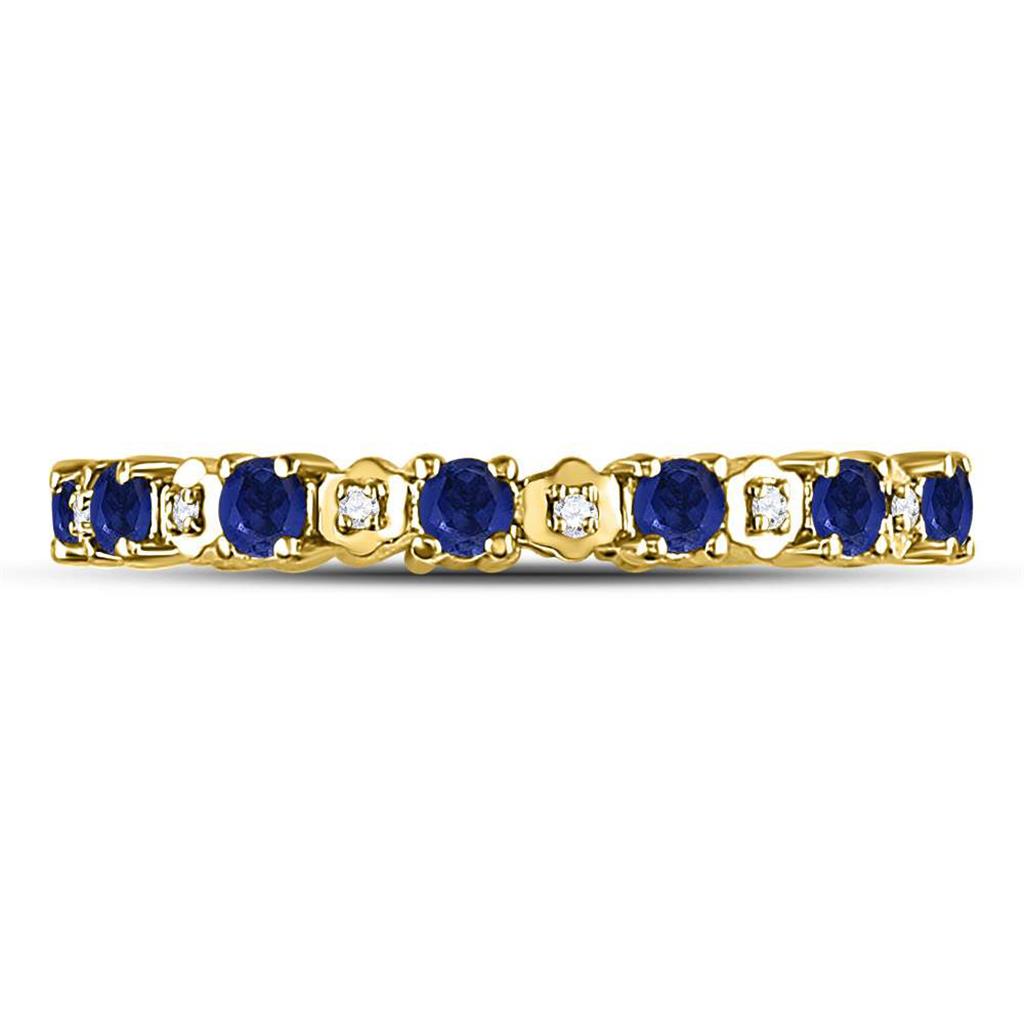 10kt Yellow Gold Round Blue Sapphire Diamond Eternity Band Ring 1 Cttw