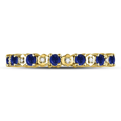 10kt Yellow Gold Round Blue Sapphire Diamond Eternity Band Ring 1 Cttw