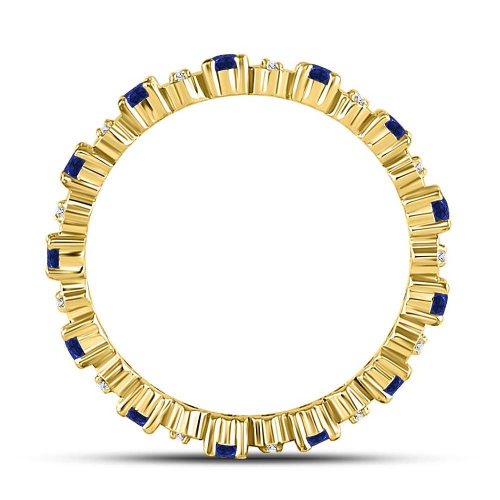 10kt Yellow Gold Round Blue Sapphire Diamond Eternity Band Ring 1 Cttw