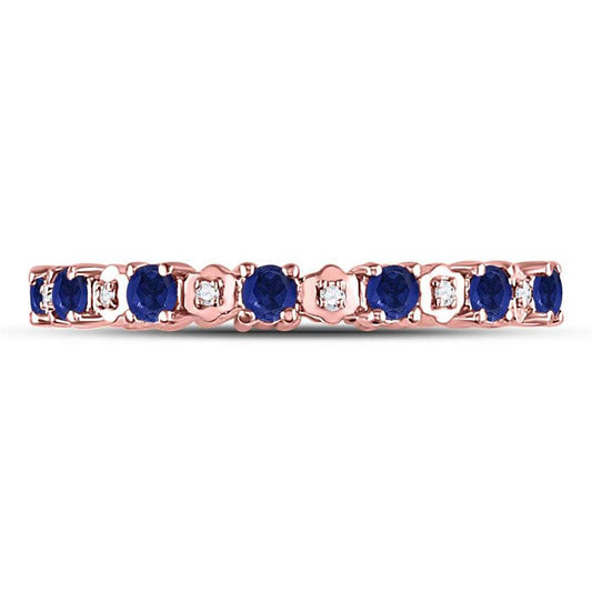 10kt Rose Gold Round Blue Sapphire Diamond Eternity Band Ring 1 Cttw