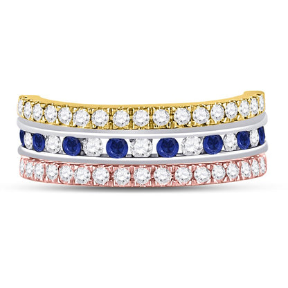 10k Tri-Tone Gold Round Blue Sapphire Convertible Band Ring 1-1/4 Cttw