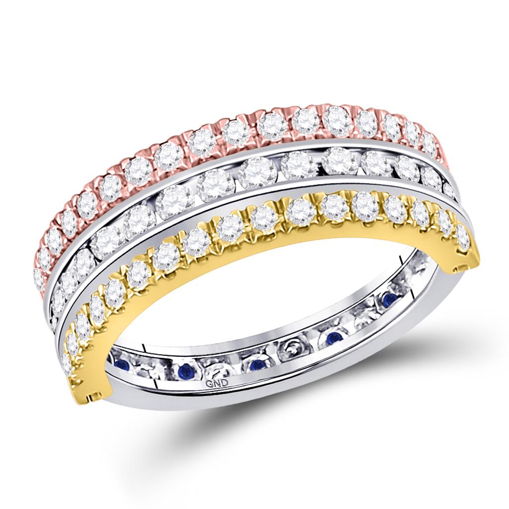 10k Tri-Tone Gold Round Blue Sapphire Convertible Band Ring 1-1/4 Cttw