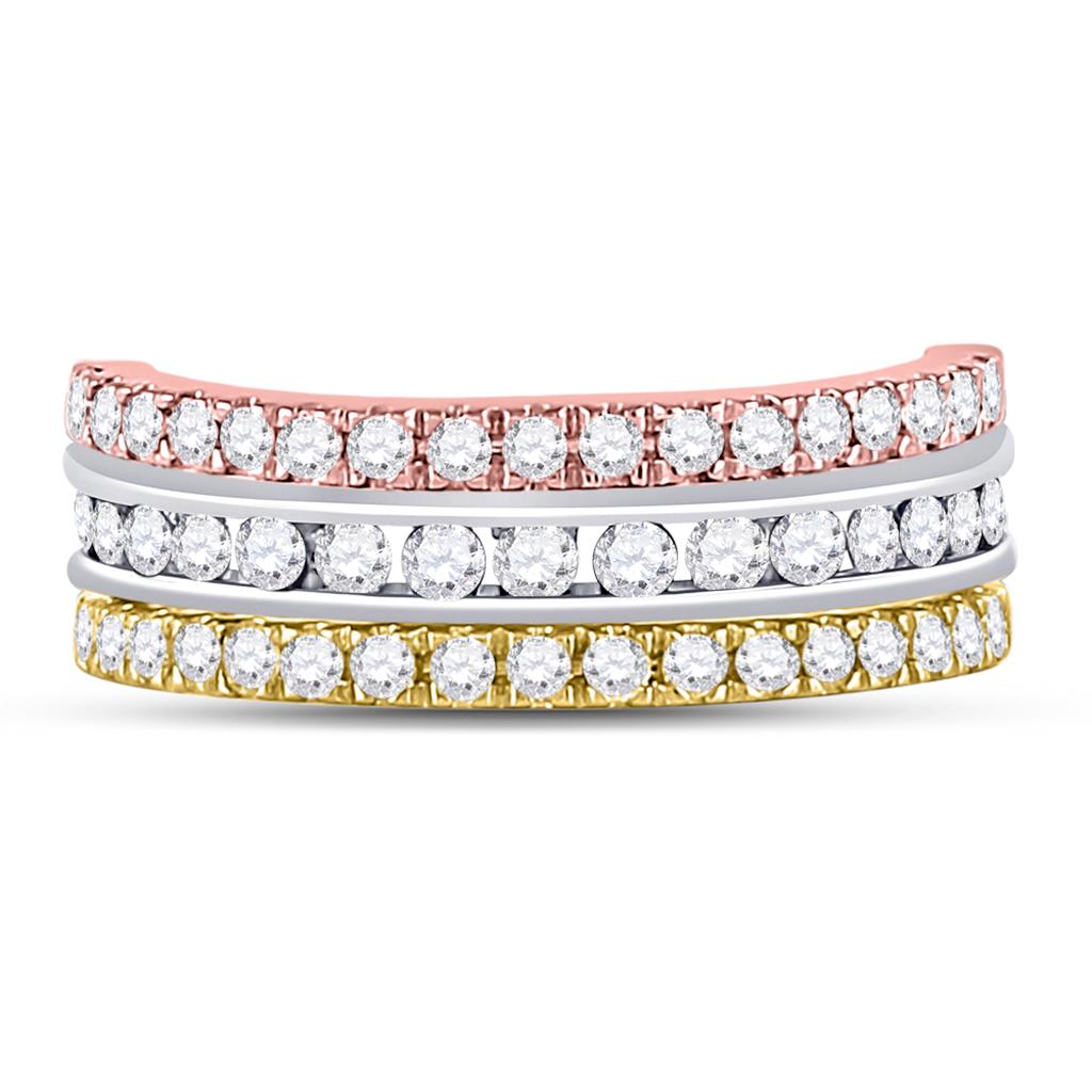 10k Tri-Tone Gold Round Blue Sapphire Convertible Band Ring 1-1/4 Cttw