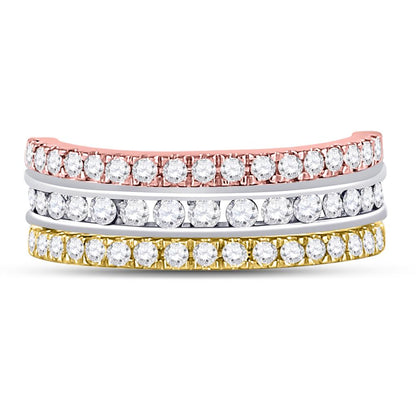 10k Tri-Tone Gold Round Blue Sapphire Convertible Band Ring 1-1/4 Cttw