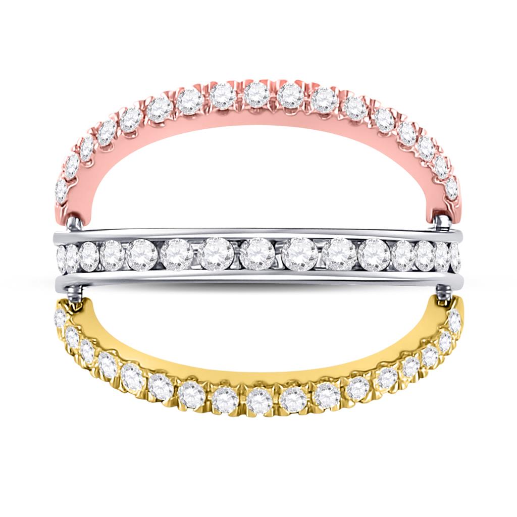 10k Tri-Tone Gold Round Blue Sapphire Convertible Band Ring 1-1/4 Cttw