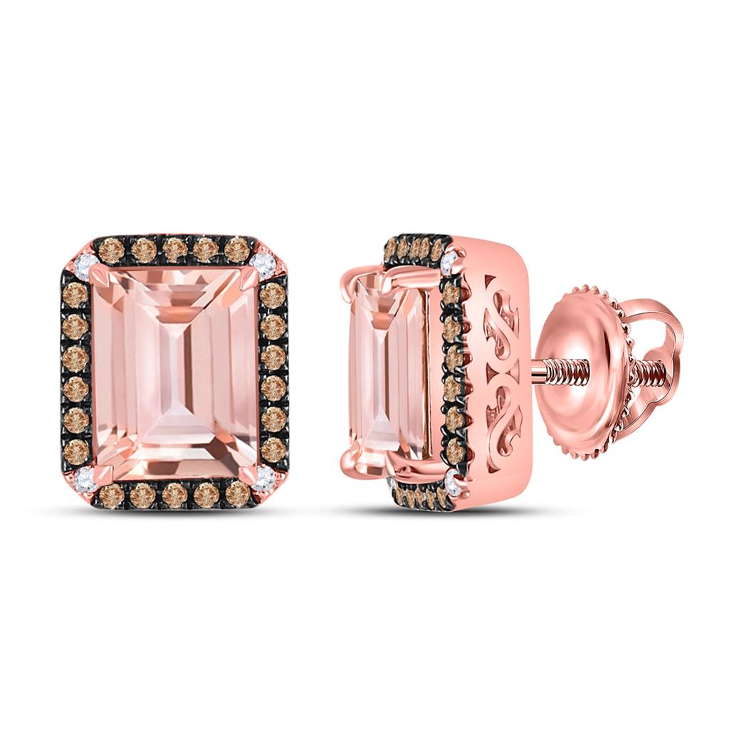 10kt Rose Gold Emerald-cut Morganite Solitaire Earrings 4-1/3 Cttw