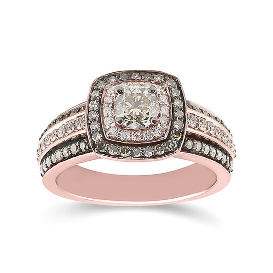 14k Rose Gold Round Brown Diamond Halo Bridal Engagement Ring 1-1/4 Cttw
