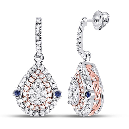 10k Two-tone Gold Round Diamond Teardrop Dangle Earrings 5/8 Ctw