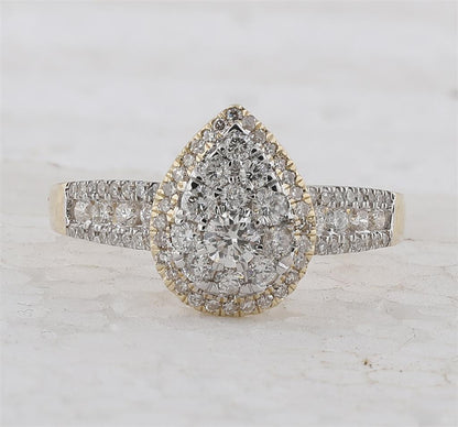 14k Yellow Gold Round Diamond Pear Cluster Bridal Engagement Ring 3/4 Cttw