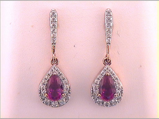 14k Rose Gold Pear Ruby Teardrop Dangle Earrings 5/8 Cttw